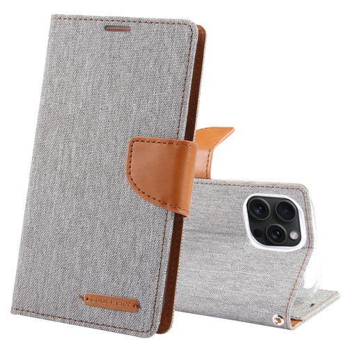iPhone 15 Pro Max GOOSPERY CANVAS DIARY Fabric Texture Flip Leather Phone Case - Grey