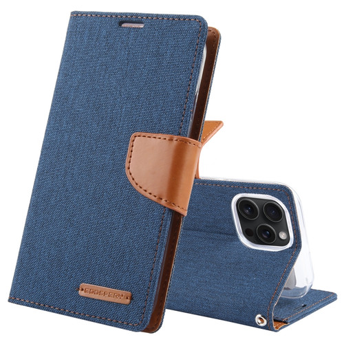 iPhone 15 Pro Max GOOSPERY CANVAS DIARY Fabric Texture Flip Leather Phone Case - Navy Blue