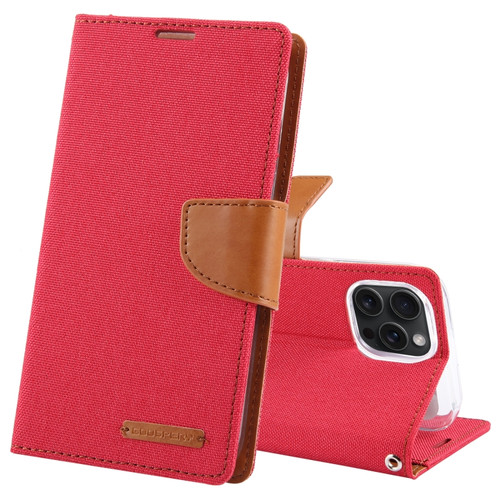 iPhone 15 Pro Max GOOSPERY CANVAS DIARY Fabric Texture Flip Leather Phone Case - Red