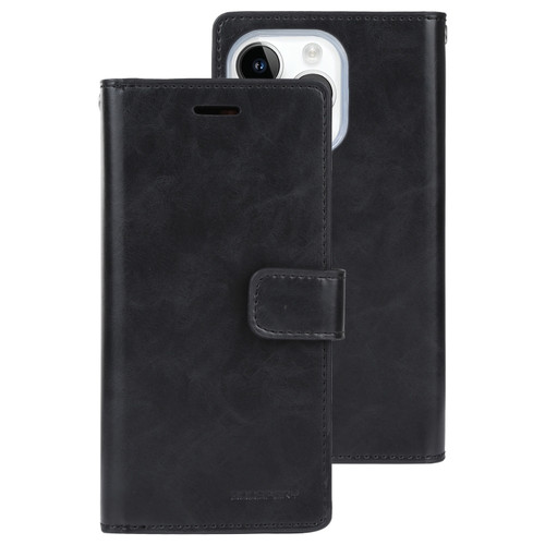 iPhone 15 Pro Max GOOSPERY MANSOOR DIARY 9 Card Slots Leather Phone Case - Black