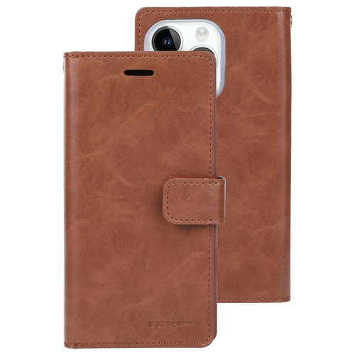 iPhone 15 Pro Max GOOSPERY MANSOOR DIARY 9 Card Slots Leather Phone Case - Brown