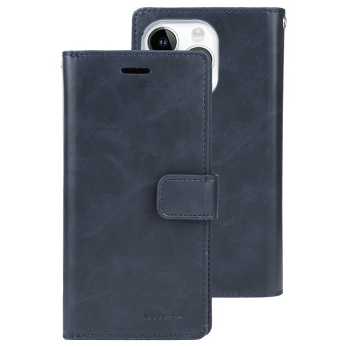 iPhone 15 Pro Max GOOSPERY MANSOOR DIARY 9 Card Slots Leather Phone Case - Dark Blue