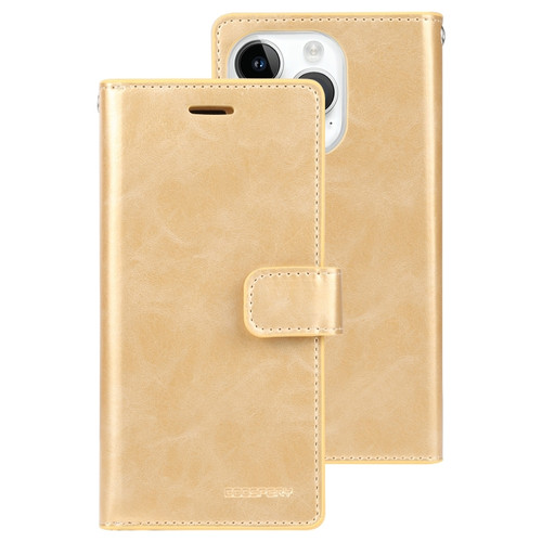 iPhone 15 Pro Max GOOSPERY MANSOOR DIARY 9 Card Slots Leather Phone Case - Gold