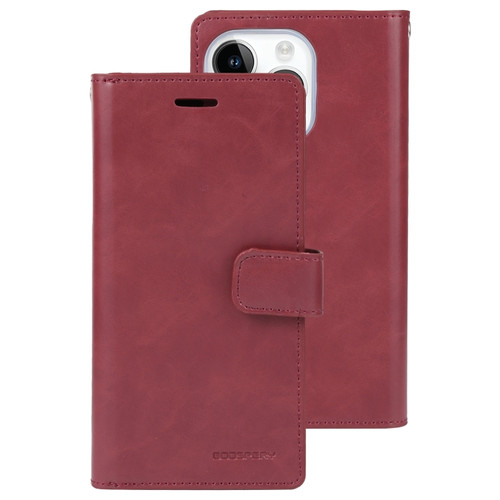 iPhone 15 Pro Max GOOSPERY MANSOOR DIARY 9 Card Slots Leather Phone Case - Wine Red