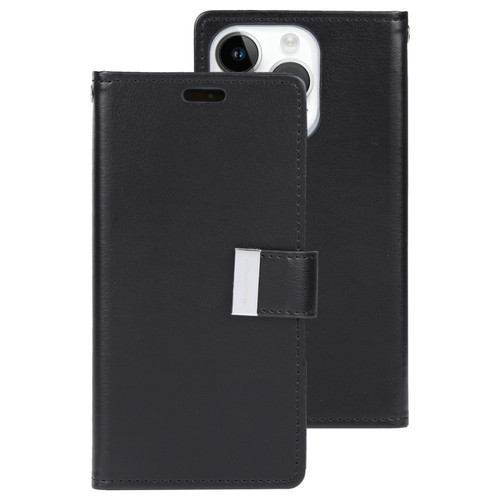 iPhone 15 Pro Max GOOSPERY RICH DIARY Crazy Horse Texture Leather Phone Case - Black