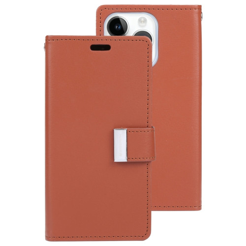 iPhone 15 Pro Max GOOSPERY RICH DIARY Crazy Horse Texture Leather Phone Case - Brown
