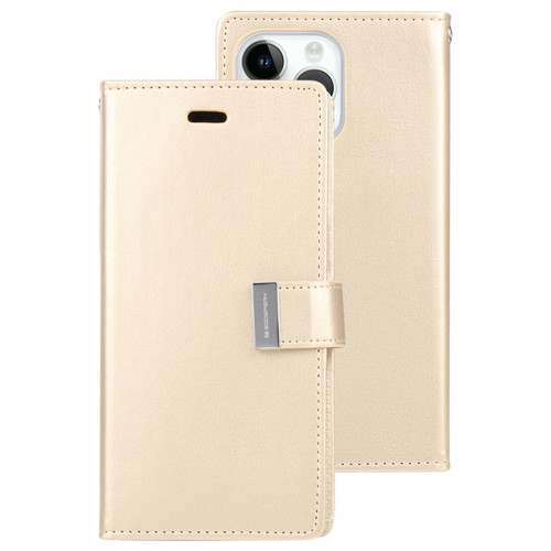 iPhone 15 Pro Max GOOSPERY RICH DIARY Crazy Horse Texture Leather Phone Case - Gold