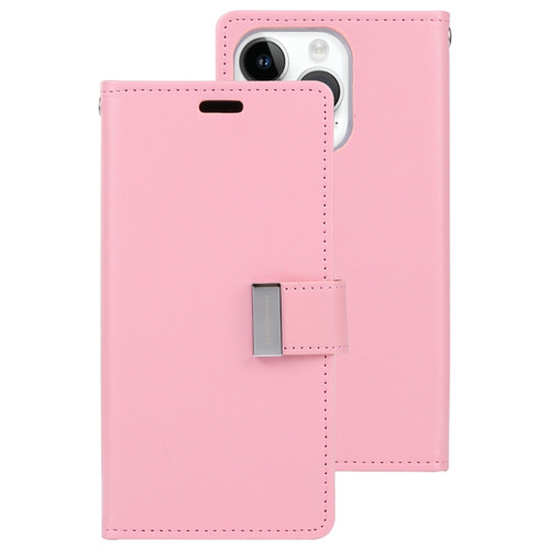 iPhone 15 Pro Max GOOSPERY RICH DIARY Crazy Horse Texture Leather Phone Case - Pink