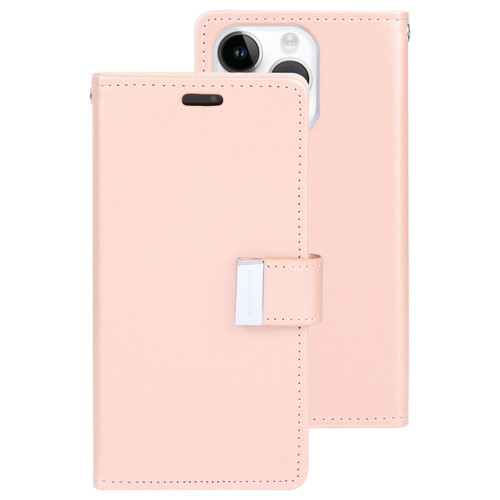 iPhone 15 Pro Max GOOSPERY RICH DIARY Crazy Horse Texture Leather Phone Case - Rose Gold