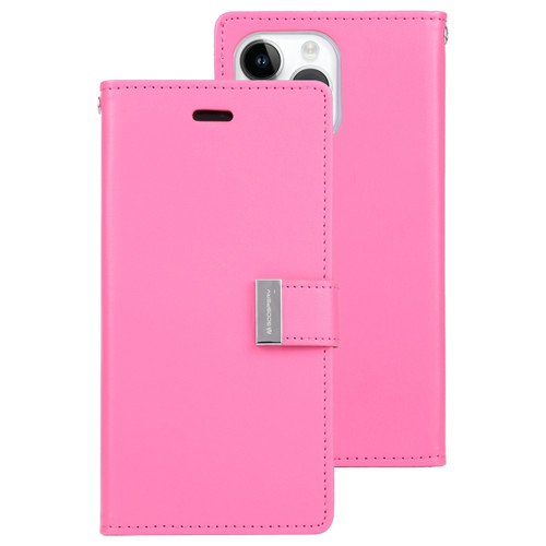 iPhone 15 Pro Max GOOSPERY RICH DIARY Crazy Horse Texture Leather Phone Case - Rose Red