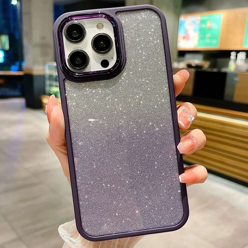 iPhone 15 Pro Max Gradient Glitter Electroplating Acrylic Phone Case - Deep Purple