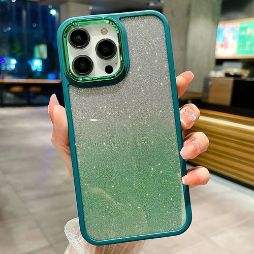 iPhone 15 Pro Max Gradient Glitter Electroplating Acrylic Phone Case - Green