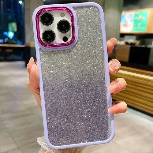 iPhone 15 Pro Max Gradient Glitter Electroplating Acrylic Phone Case - Light Purple