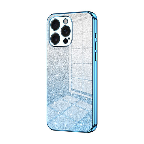 iPhone 15 Pro Max Gradient Glitter Powder Electroplated Phone Case - Blue