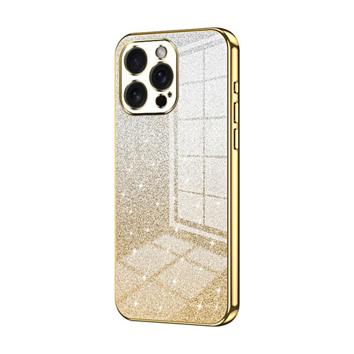 iPhone 15 Pro Max Gradient Glitter Powder Electroplated Phone Case - Gold