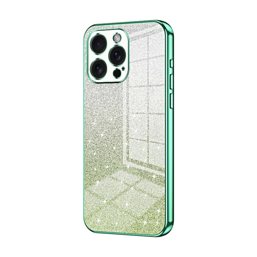 iPhone 15 Pro Max Gradient Glitter Powder Electroplated Phone Case - Green