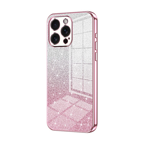 iPhone 15 Pro Max Gradient Glitter Powder Electroplated Phone Case - Pink