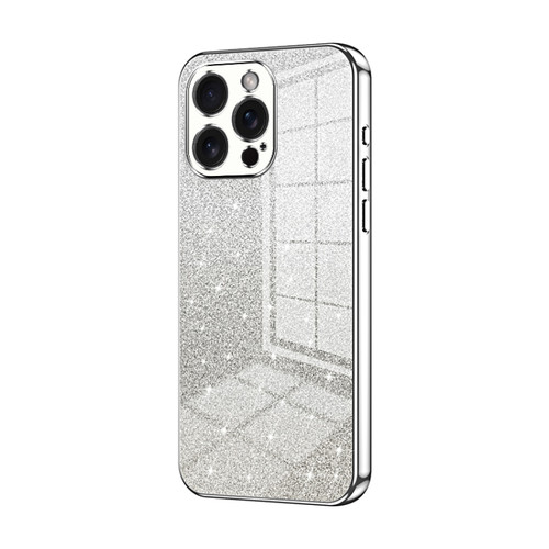 iPhone 15 Pro Max Gradient Glitter Powder Electroplated Phone Case - Silver