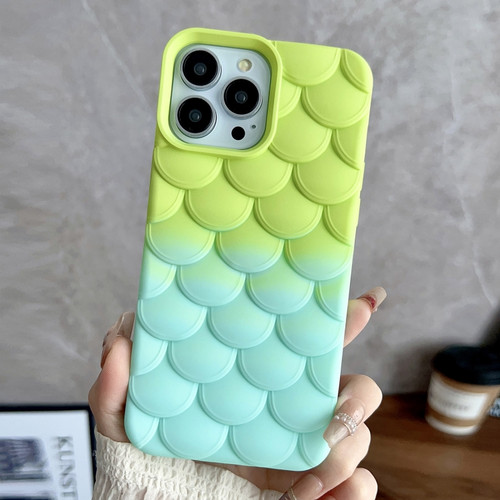 iPhone 15 Pro Max Gradient Mermaid Scale Skin Feel Phone Case - Blue Green