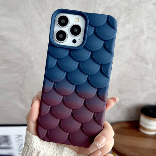 iPhone 15 Pro Max Gradient Mermaid Scale Skin Feel Phone Case - Brown Dark Blue