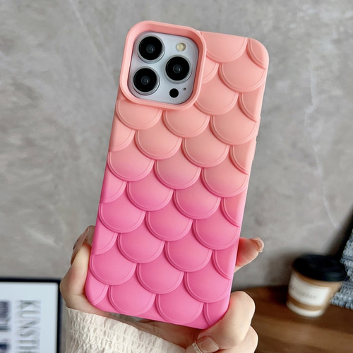 iPhone 15 Pro Max Gradient Mermaid Scale Skin Feel Phone Case - Rose Red Pink