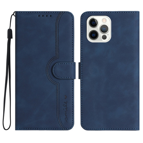 iPhone 15 Pro Max Heart Pattern Skin Feel Leather Phone Case - Royal Blue