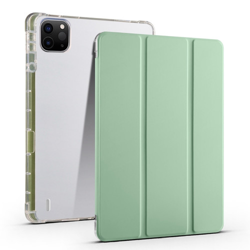 iPad Air 11 2024 3-fold Clear TPU Smart Leather Tablet Case with Pen Slot - Green