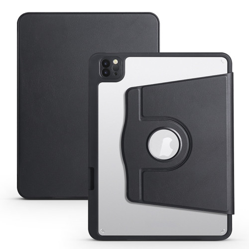 iPad Air 11 2024 Acrylic 360 Degree Rotation Holder Leather Tablet Case - Black