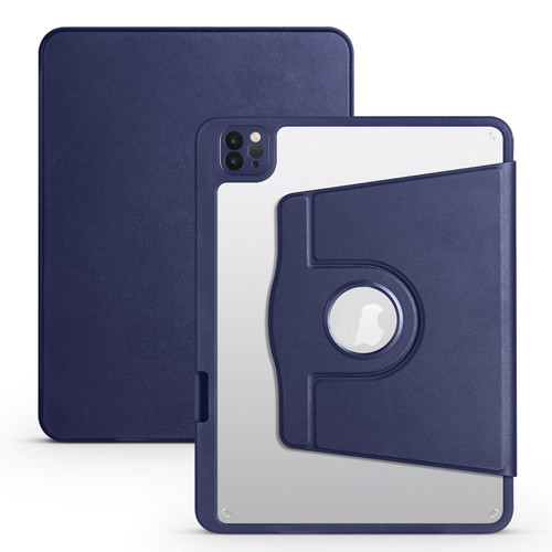 iPad Air 11 2024 Acrylic 360 Degree Rotation Holder Leather Tablet Case - Dark Blue