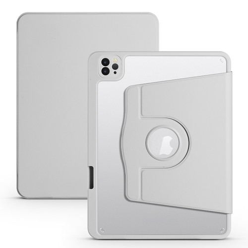 iPad Air 11 2024 Acrylic 360 Degree Rotation Holder Leather Tablet Case - Fog Grey