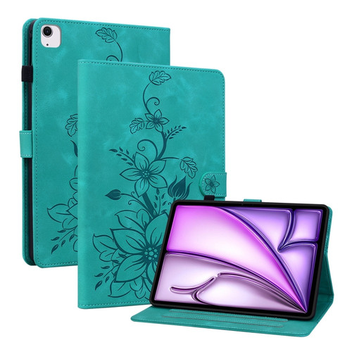 iPad Air 11 2024 Lily Embossed Leather Smart Tablet Case - Green