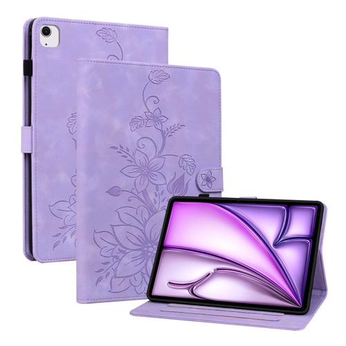 iPad Air 11 2024 Lily Embossed Leather Smart Tablet Case - Purple