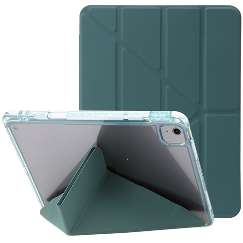iPad Air 11 2024 Clear Acrylic Deformation Leather Tablet Case - Dark Green