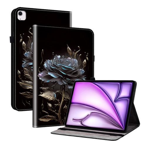 iPad Air 11 2024 Crystal Texture Painted Leather Smart Tablet Case - Black Rose
