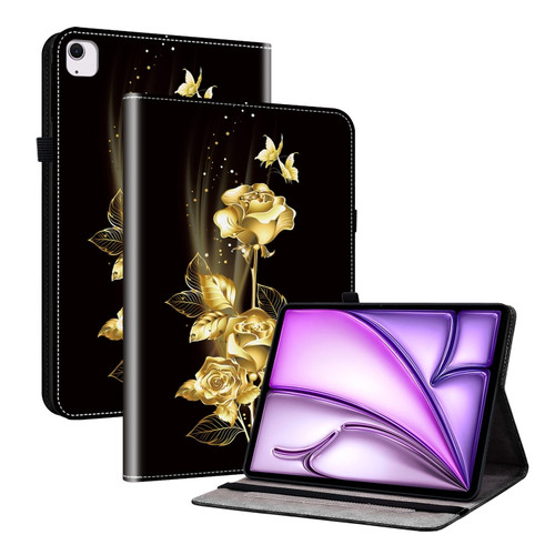 iPad Air 11 2024 Crystal Texture Painted Leather Smart Tablet Case - Gold Butterfly Rose