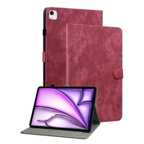 iPad Air 11 2024 Embossed Tiger Pattern Leather Tablet Case - Red