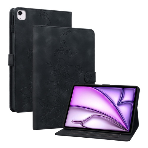 iPad Air 11 2024 Lily Embossed Leather Smart Tablet Case - Black