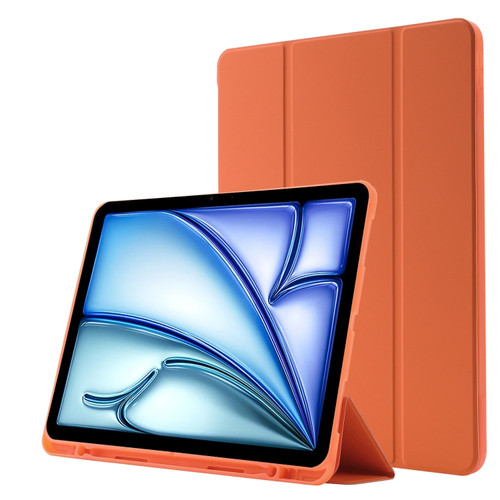iPad Air 11 2024 Skin Feel Tri-fold Leather Tablet Case with Pen Slot - Orange