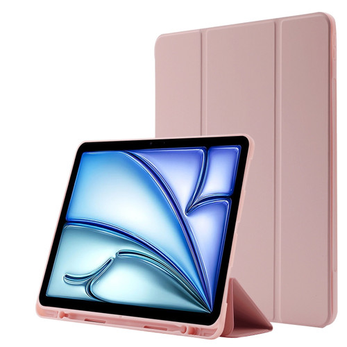iPad Air 11 2024 Skin Feel Tri-fold Leather Tablet Case with Pen Slot - Pink