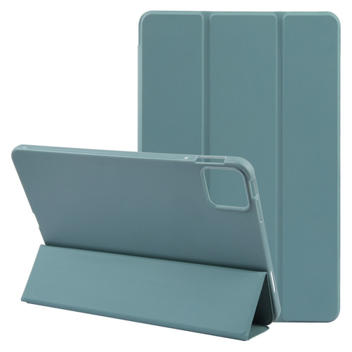iPad Air 11 2024 Three-fold Holder Flip Tablet Leather Case - Dark Green