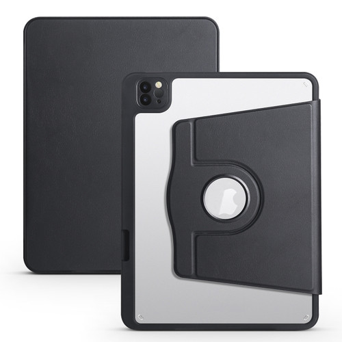 iPad Air 13 2024 Acrylic 360 Degree Rotation Holder Leather Tablet Case - Black