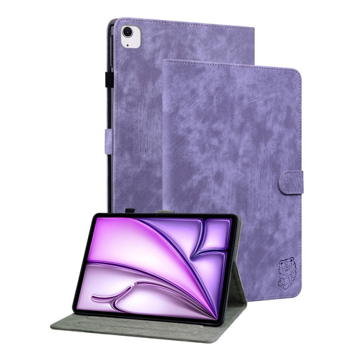 iPad Air 13 2024 Embossed Tiger Pattern Leather Tablet Case - Purple
