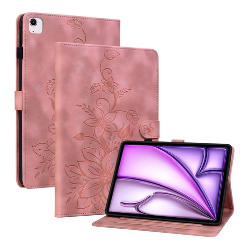 iPad Air 13 2024 Lily Embossed Leather Smart Tablet Case - Pink
