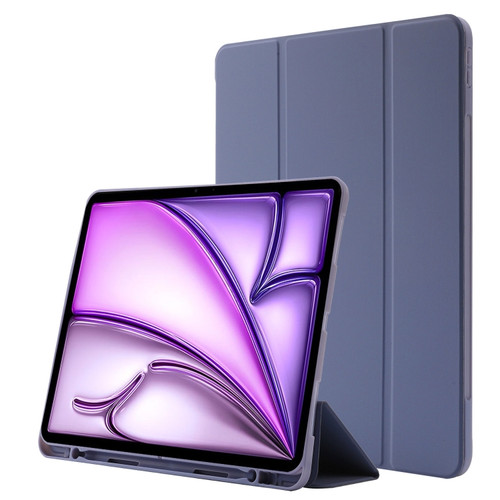 iPad Air 13 2024 Skin Feel Tri-fold Leather Tablet Case with Pen Slot - Lavender
