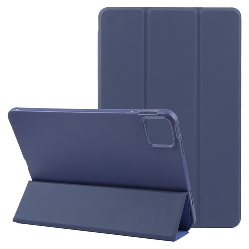 iPad Air 13 2024 Three-fold Holder Flip Tablet Leather Case - Dark Blue