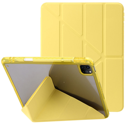 iPad Pro 11 2024 Clear Acrylic Deformation Leather Tablet Case - Yellow