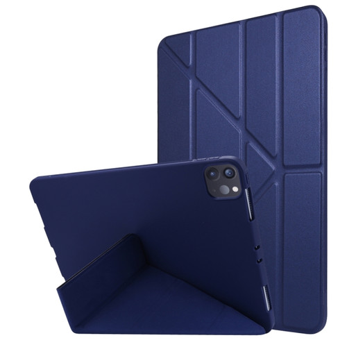 iPad Pro 11 2024 TPU Deformation Flip Leather Tablet Case with Holder - Dark Blue