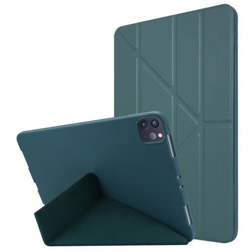 iPad Pro 11 2024 TPU Deformation Flip Leather Tablet Case with Holder - Dark Green