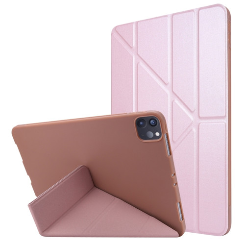 iPad Pro 11 2024 TPU Deformation Flip Leather Tablet Case with Holder - Rose Gold