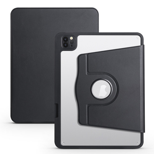 iPad Pro 13 2024 Acrylic 360 Degree Rotation Holder Leather Tablet Case - Black